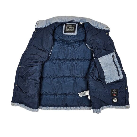 Levis (Mens Medium) Western Snap Down Puffer Vest Blue Acid Wash Warm Denim - Picture 3 of 9